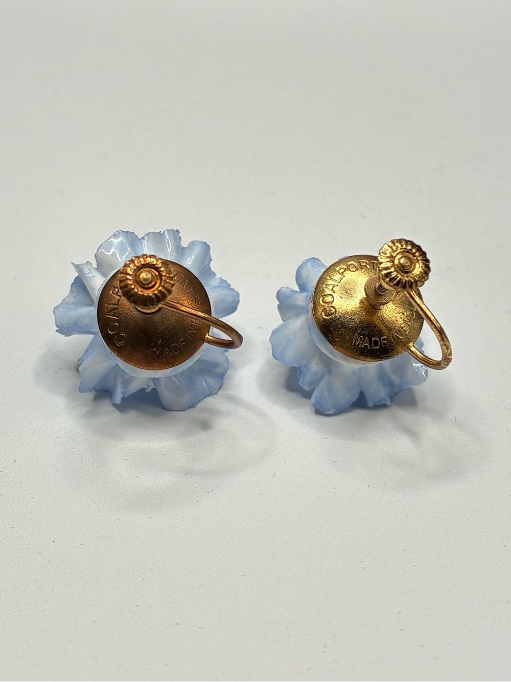 Vintage Blue Coalport Flower Screw-on Earrings - Women Jewelry - Picture 4 of 12